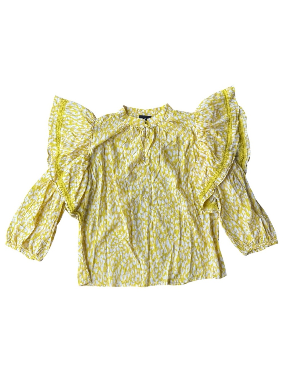 Who What Wear Yellow White Printed Ruffle-Sleeve Blouse Size M - Picture 4 of 9